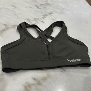 Yvette Medium Impact Sports Bra Caged Criss‎ Cross Back Olive Green Activewear